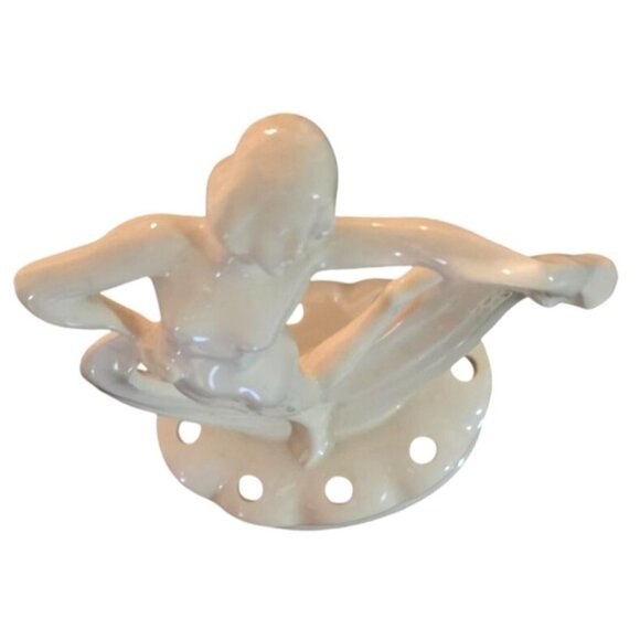 Antique Flower Frog Ceramic Dancing Lady Figurine 8.5" Tall Glossy Ivory READ - Picture 2 of 12